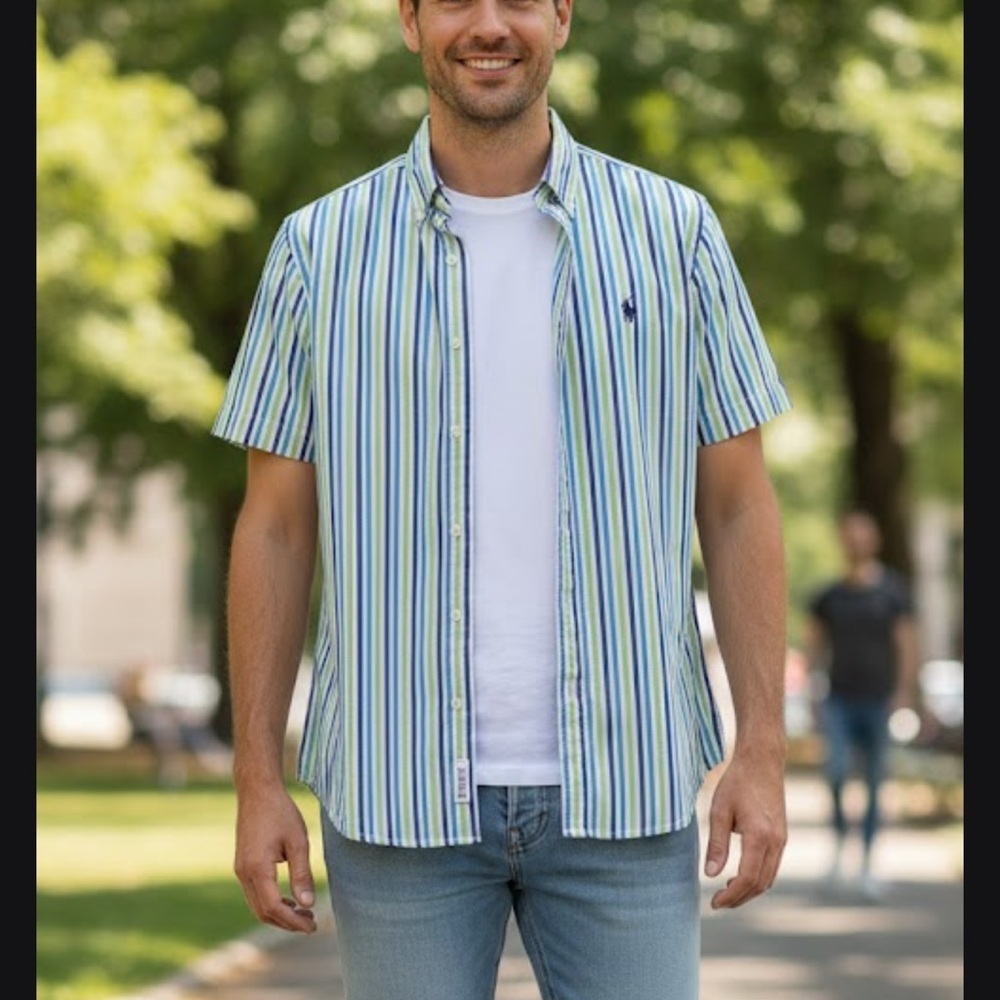 Polo by Ralph Lauren Blue and Green Casual Button Down Shirt